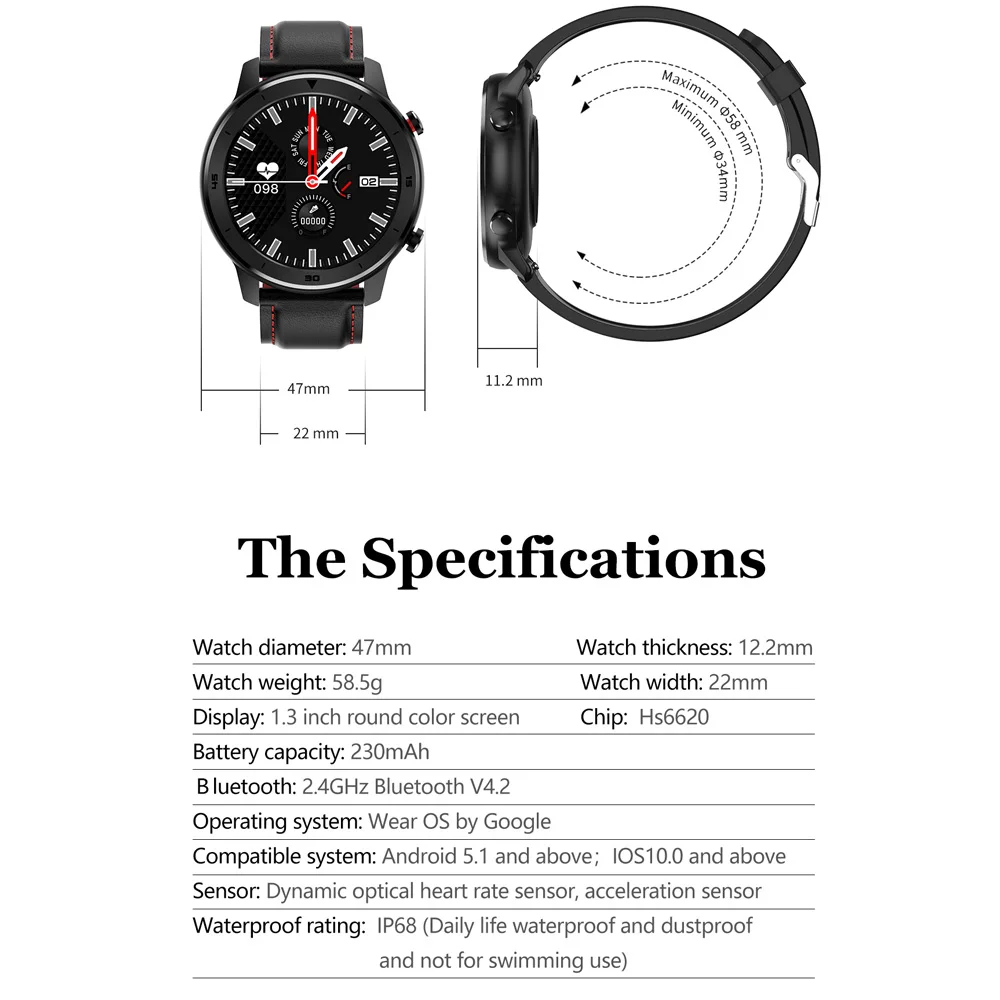 DT78 Smart Watch Vyrai Moterys Smartwatch 1.3 colių Visiškai Apvalios Visiškai Jutiklinis Ekranas Pedometer Širdies ritmo Monitorius 