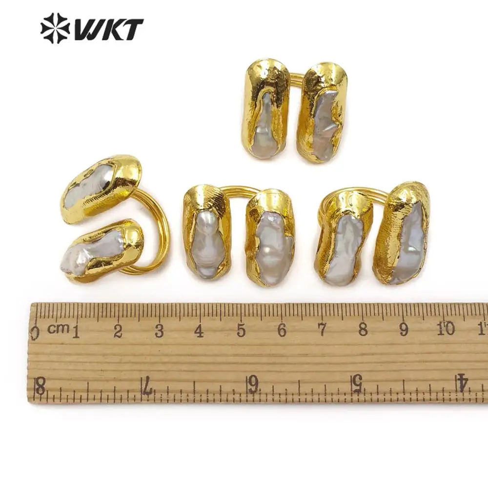 WT-R332 Gėlavandenių Perlų Žiedas Dvigubas, Baltas Perlas Su Aukso Electroplated Žiedas Moterims Perlų Papuošalai Reguliuojamas Žiedas