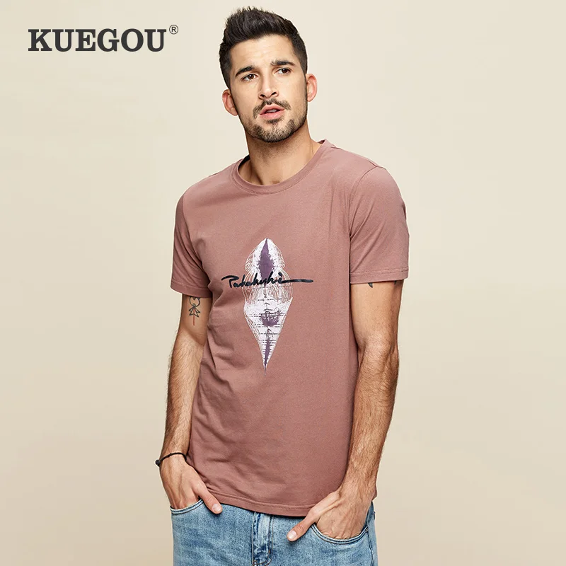 KUEGOU 2020 metų vasaros vyriški trumpomis rankovėmis T-shirt Mados spausdinimo apvalios apykaklės vyriški drabužiai trumpas rankovėmis drabužius marškinėlius UT-09323