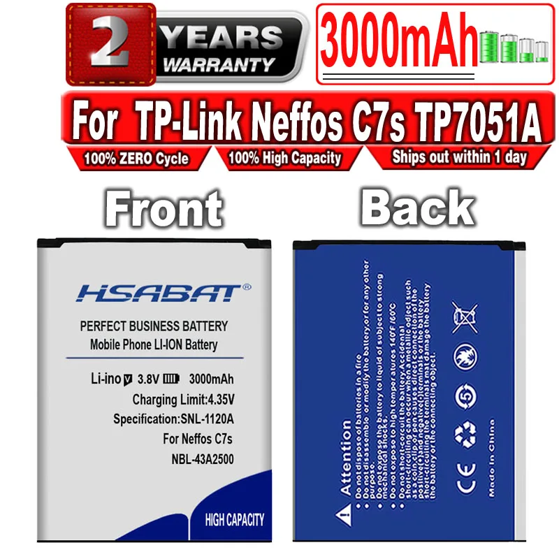 HSABAT 3000mAh NBL-43A2500 Baterija TP-Link Neffos C7S TP7051A TP7051C