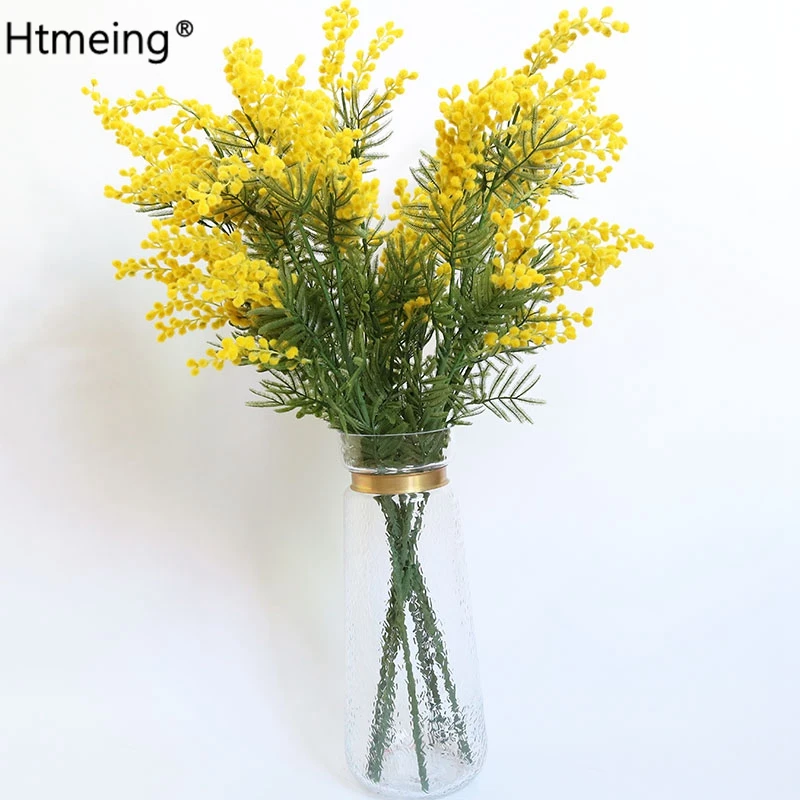 Htmeing 5vnt Mimoza Dirbtinio Šilko Gėlių Padirbtų Augalų Šakos Purškimo Pudica Akacijų Puokštė Namų Vestuvių Kristi Apdaila