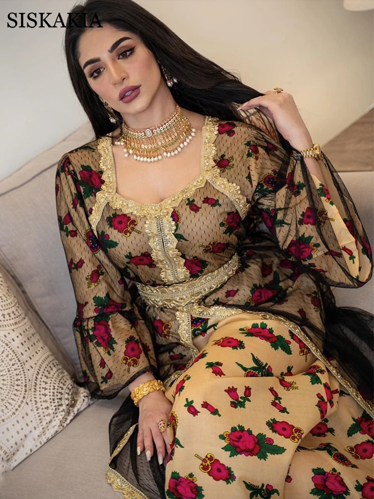 Siskakia Aukso Nėriniai Siuvinėjimo Jalabiya Akių Musulmonų Abaja Suknelė Eid Mubarakas Dubajus Turkų, Arabų Maroko Kaftan Islamo Apranga