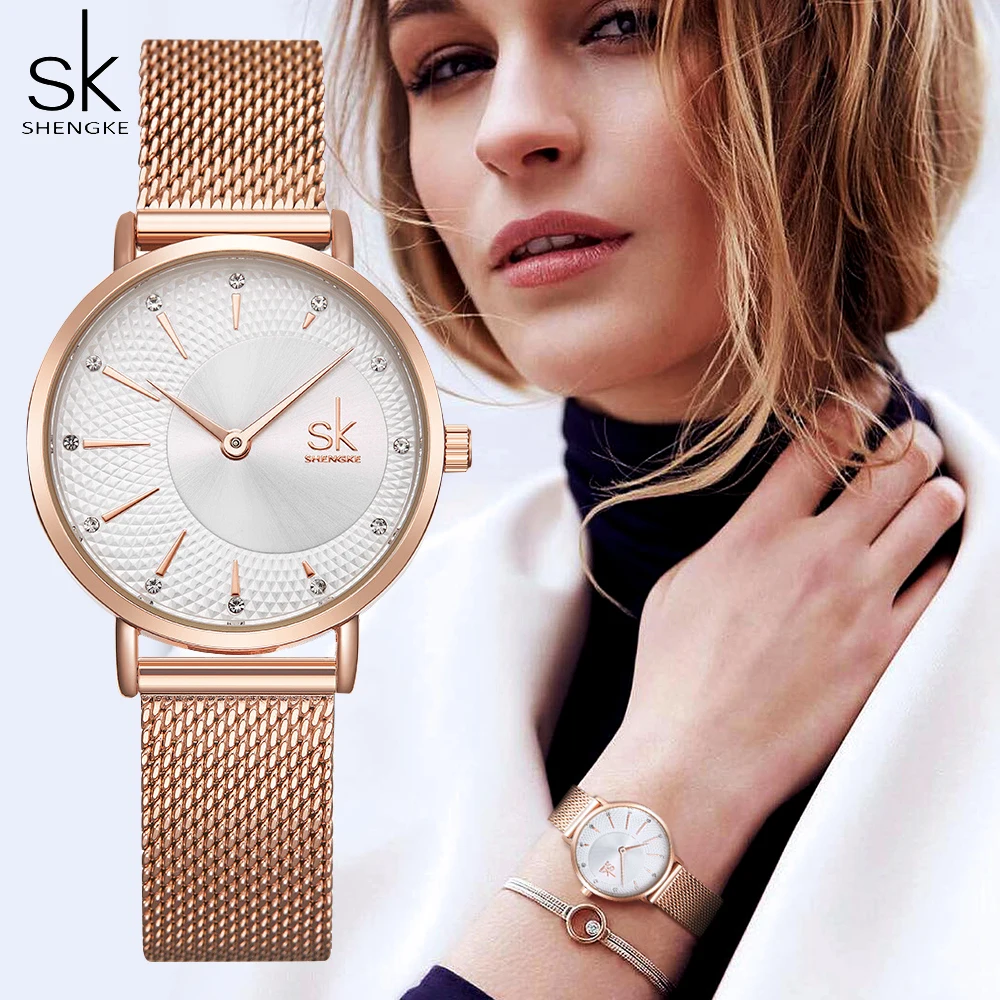 SHENGKE Moterų Laikrodžiai Top Brand Prabangūs Krištolo Žiūrėti Moterų Mados Rose Gold moteriški Laikrodžiai Laikrodis Reloj Mujer Montre Femme