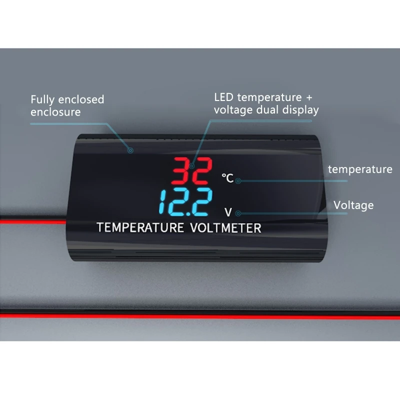 Atsparus vandeniui DC 12V Voltmeter Termometras 0.28 colių Dual Display už Automobilį, Motociklą Dropshipping