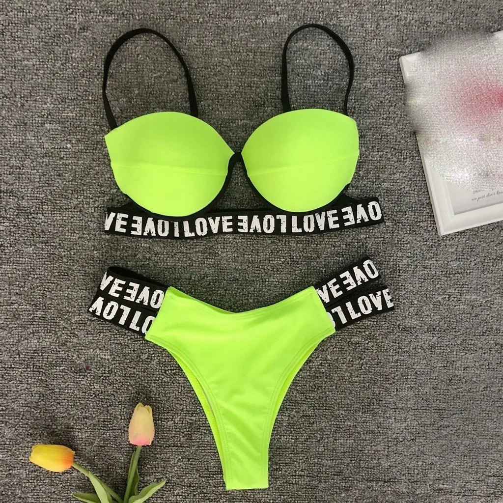 Seksualus maudymosi Kostiumėliai moterims Bikini Push Up Leopardas Spausdinti Moterų Seksualus maudymosi kostiumėlį Neon Camisole Tvarstis Bikini Komplektas Brazilijos Paplūdimio