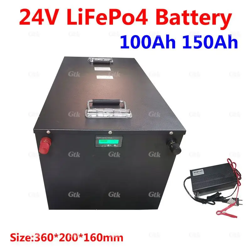 Ličio 24V 100Ah 150Ah LiFepo4 įkraunama baterija saulės energijos saugojimo RV sistema motorinių namuose karavanas+10A įkroviklis