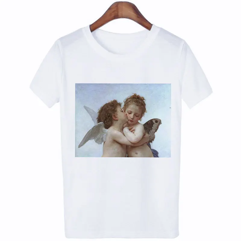 CZCCWD Moterų Drabužiai 2019 Tumblr Juokinga T Marškinėliai Moterims Streetwear Mados Angel Kiss Marškinėliai Van Gogh Skonį Hipster Estetinės Marškinėliai