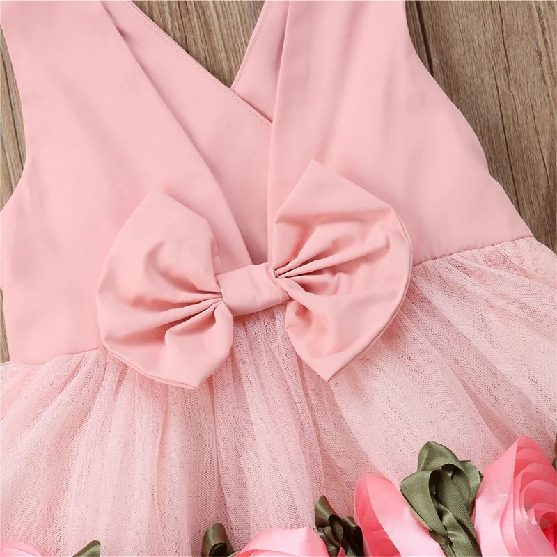 Gražių Gėlių Mergaitė Princesė Dress 3D Rose Spausdinti V Kaklo Lankas Mazgas Sundress Vestuvių Pamergės Inscenizacija Vaikai Šalis Suknelė Komplektai