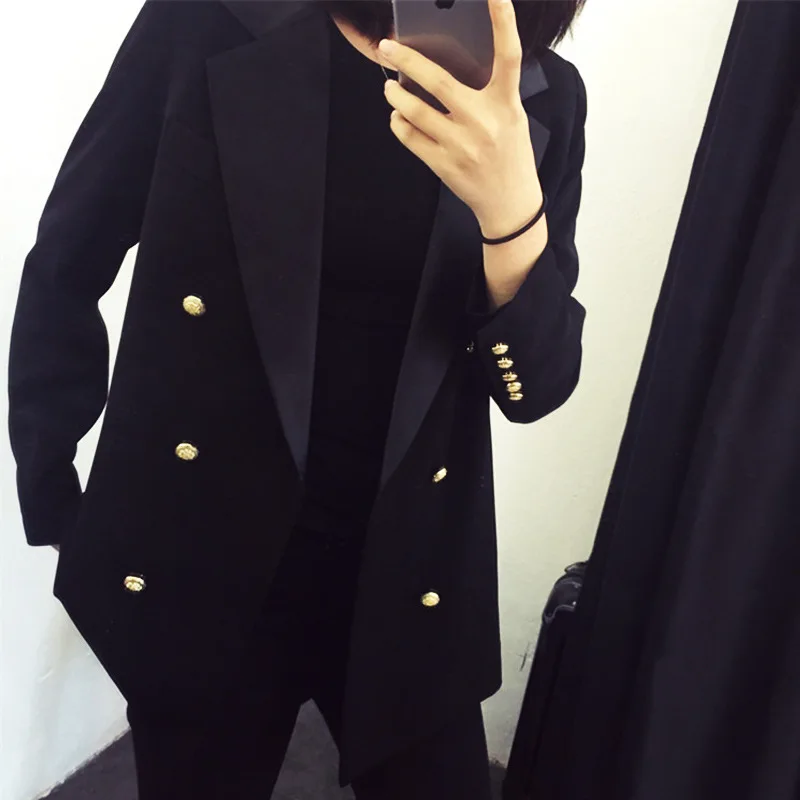 Aukštos kokybės profesionalus moterų kostiumas didelio dydžio Atsitiktinis dvieiliai temperamentas juodosios ponios striukė Madinga office švarkas