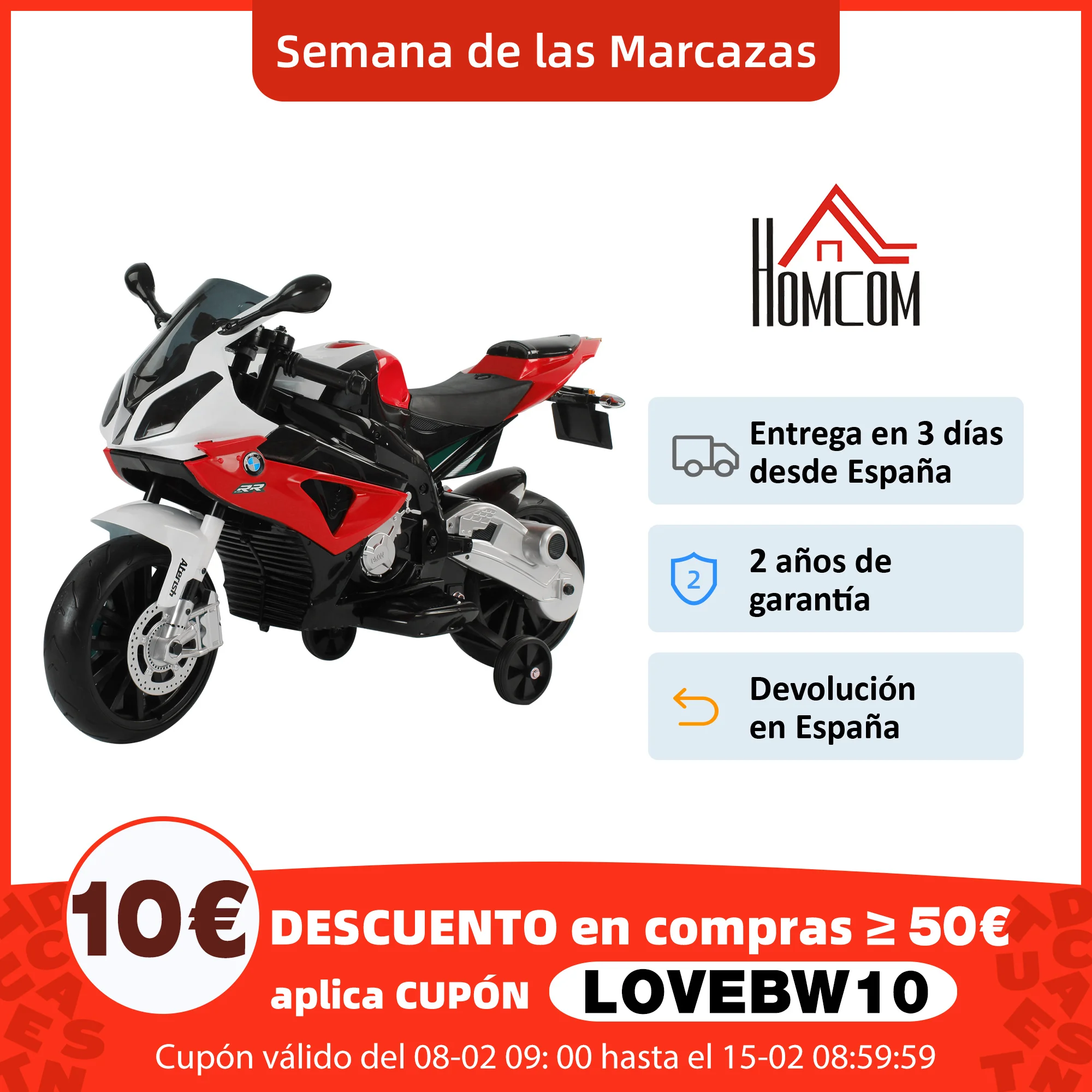 HOMCOM Coche Correpasillos Ninos 3-8 anos Moto Electrica Infantil Bateria 12V Doble Motorinių con Luces y Sonidos 110x47x69cm