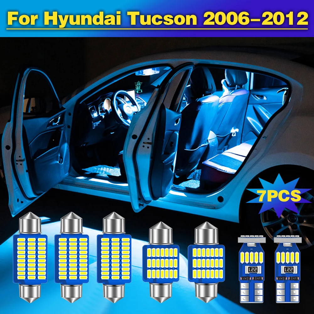 7pcs Error Free Auto LED Lemputės Automobilių Salono šviesos Kupolas Skaityti Kamieno Lempa Hyundai Tucson 2006 m. 2007 m. 2008 m. 2009 m. 2010 m. 2011 m. 2012