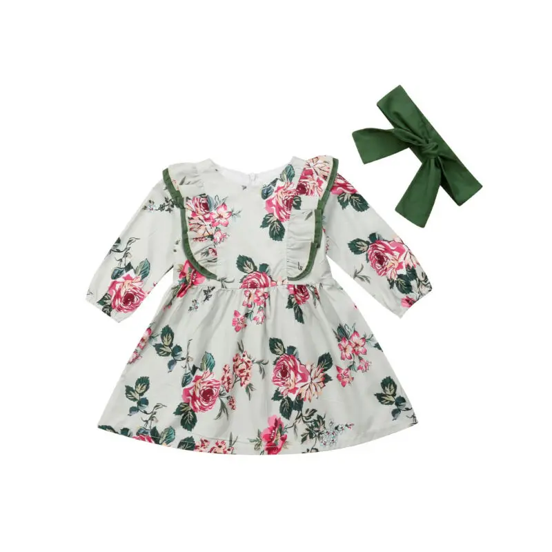 Bamblys Vaikams, Kūdikių Mergaitės Gėlių Suknelė Medvilnės Skalbiniai ilgomis Rankovėmis Princesė Šalies Šviesiai žalios Suknelės