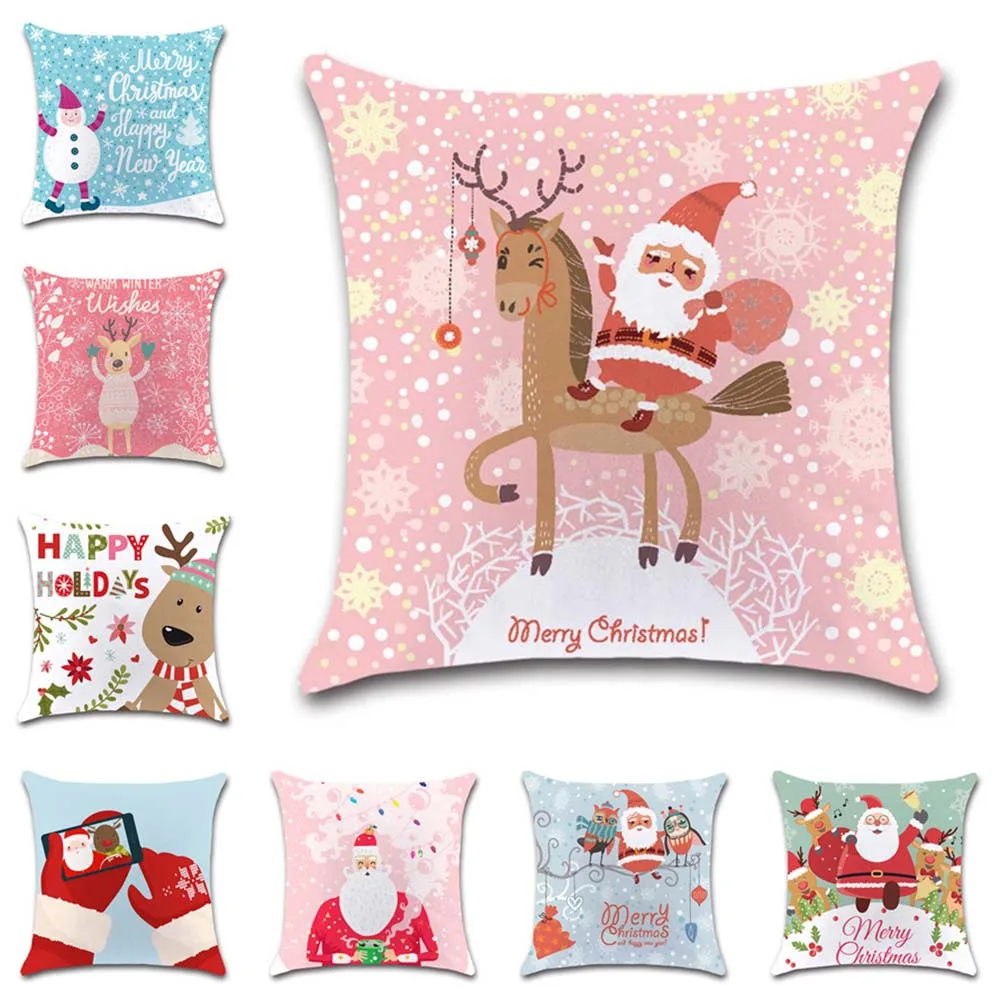 Linksmų Kalėdų Pink cartoon Santa Claus Pagalvėlė Padengti Dekoratyvinių sweet Home sofa-parduotuvė sėdynės draugas vaikams, miegamojo dovana užvalkalas