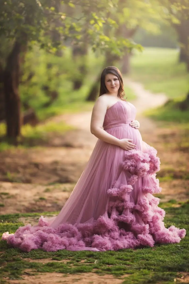 Mados Aukštas Žemas Prom Motinystės Suknelės Fotografijos Ilgai Reljefiniai Susiėmę Tiulio Vakare Šalis Suknelė Photoshoot Chalatas De Soiree