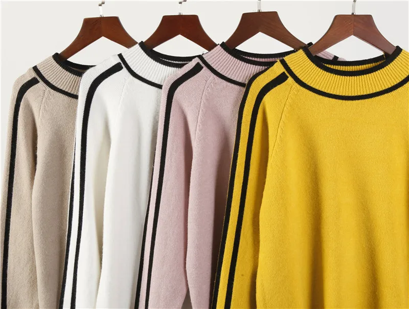 Hirsionsan Rudens Žiemos Džemperis Moterims 2019 O Kaklo Megzti Puloveriai Moterų Soft Basic Dryžuotas Megztinis Atsitiktinis Tirštėti Megztiniai