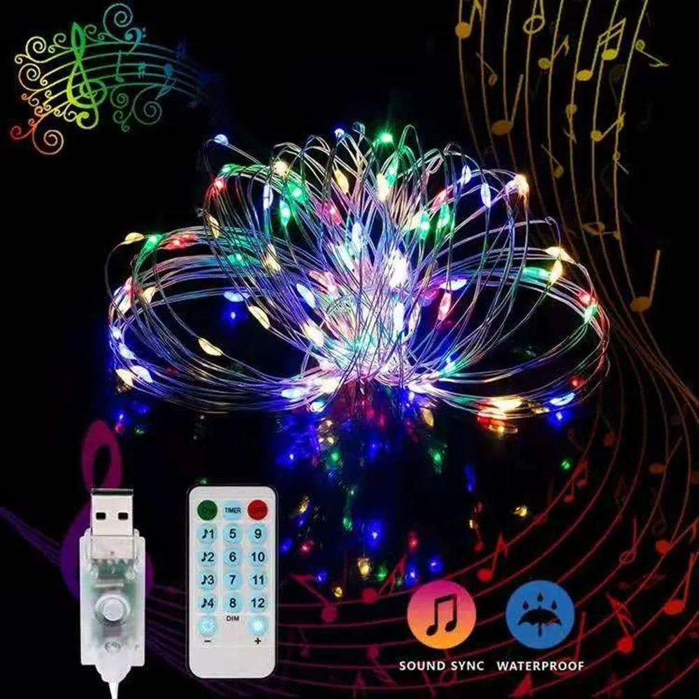 Baterija/USB Valdomi LED Muzika Styginių Žibintai Garso Aktyvuotas 5M 10M Sidabro Vielos Girliandą Šalis, Vestuvės, Kalėdos, Namų Puošybai