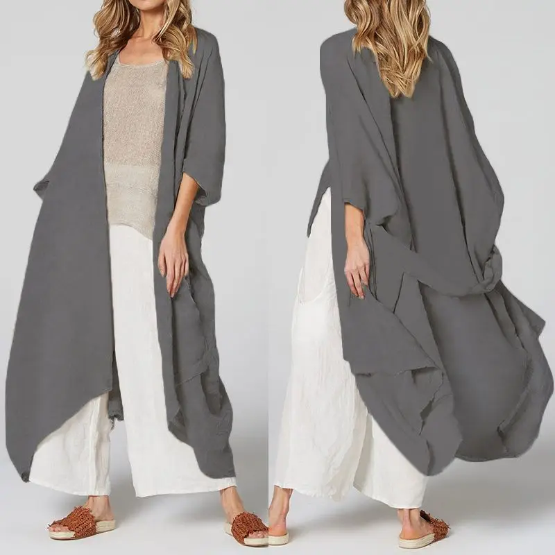 2021 Celmia Moterų Vintage Marškinėliai Kimono Megztinis Laisvas Ilgas Palaidinė Juostinės Atsitiktinis Paplūdimio Cover Up Blusas Plius Dydis Viršuje Femme 5XL 7