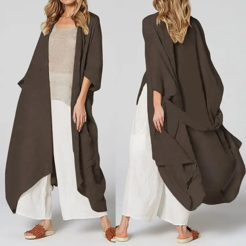 2021 Celmia Moterų Vintage Marškinėliai Kimono Megztinis Laisvas Ilgas Palaidinė Juostinės Atsitiktinis Paplūdimio Cover Up Blusas Plius Dydis Viršuje Femme 5XL 7