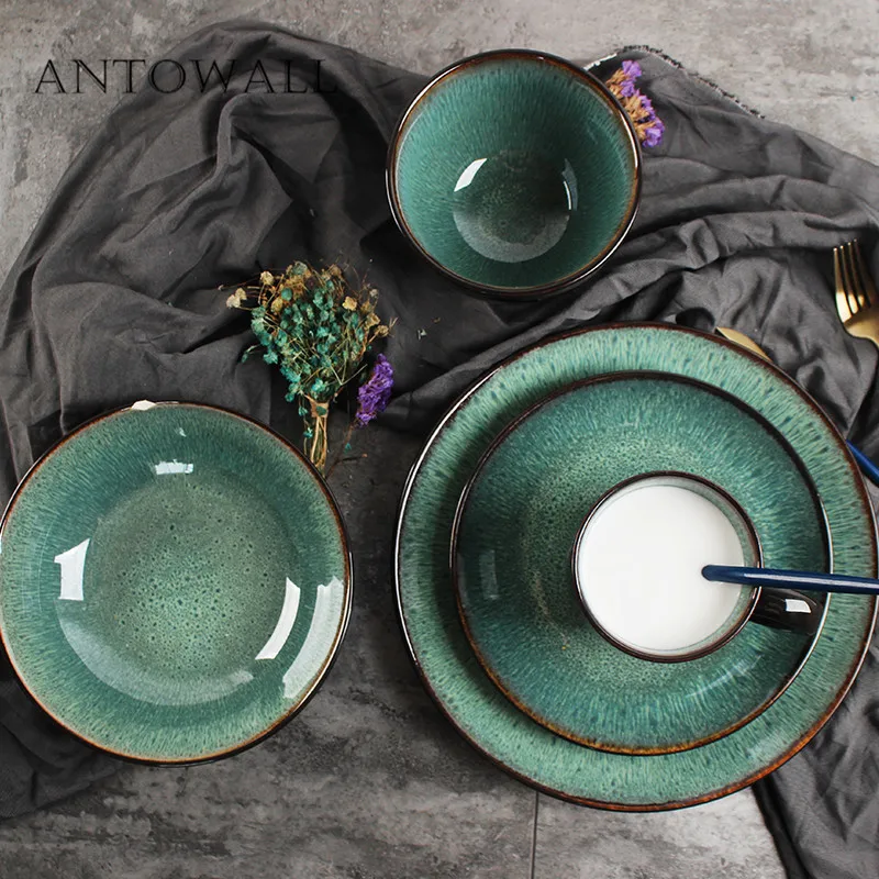 ANTOWALL Europos stilius paprastas povas modelis indai nustatyti krosnies įstiklintas patiekalas keramikos sriuba salotų dubenį kepsnys plokštės diską puodelis