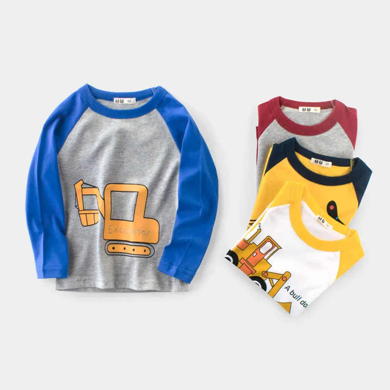 2020 M. Pavasarį, Rudenį, Skirtas 2-7 Metų Vaikams Dryžuotas Medvilnės Kratinys Animacinių Filmų Automobilis, Autobusas, Sunkvežimis Baby Vaikų Berniukų Long Sleeve T Shirts