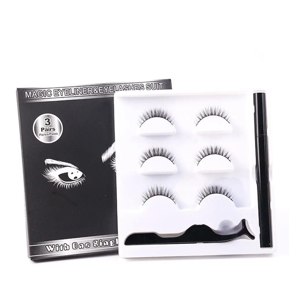Moterų Makeups 3 Poros Magnetinio Eyelashs nustatyti Magnetas skystus akių kontūro