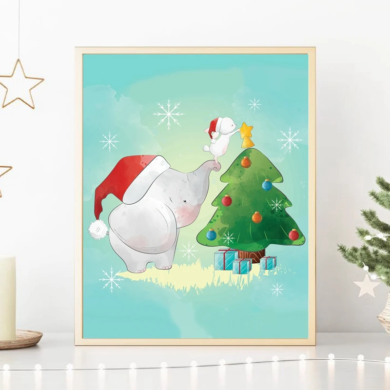 Žiemos Kalėdų Šventė Minimalistinio Stiliaus Plakatą Sniego Šiaurės Elnių Kalėdų Senelio Frameless Drobė Spausdinimo Sienų Tapyba