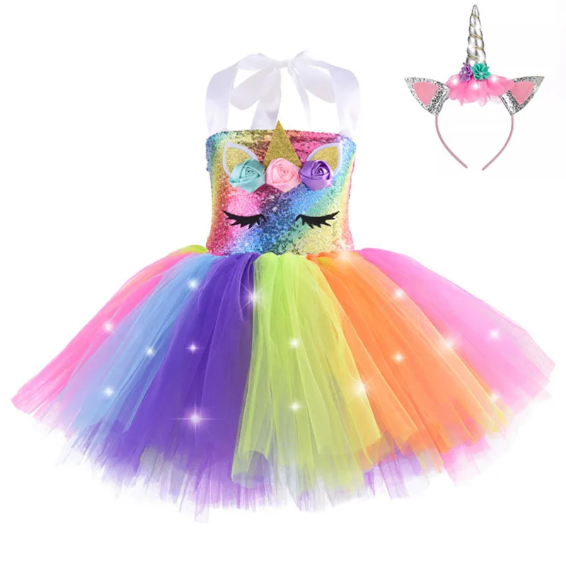 Mergina Vienaragis Suknelės Mergaitėms Tutu Princesė Šalis Suknelės su LED Žibintai Gėlių Gimtadienio Cosplay Kostiumas Mergaitėms, Drabužiai