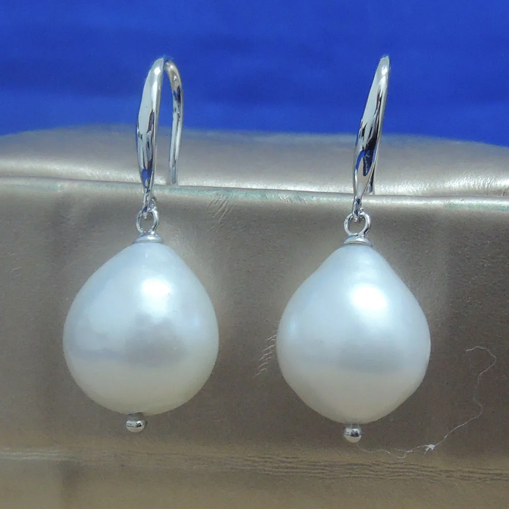 Pobūdžio gėlavandenių perlų auskarai su 925 sidabro kablio-baroko gražus kampe shap Perlas,11-17 mm big baroko perlo auskaru