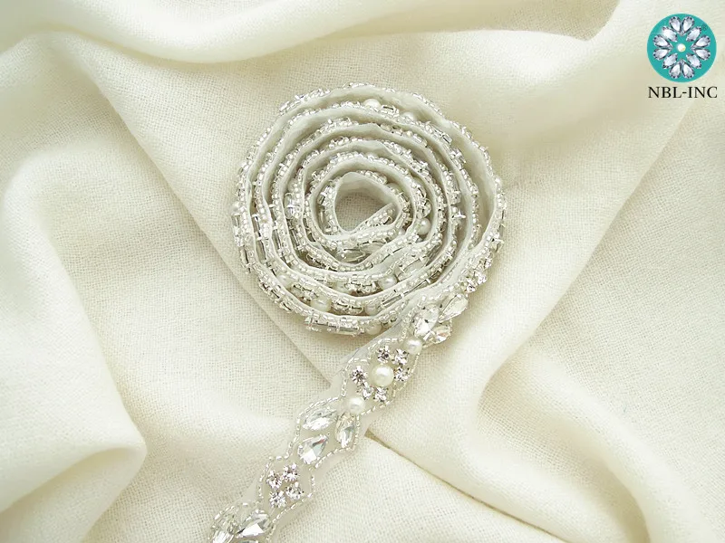 (10 metrų )puošnios Nuotakos siuvimo crystal pearl kalnų krištolas Aplikacijos, Apdailos geležies vestuvių suknelė kalnų krištolas aplikacijos WDD0934