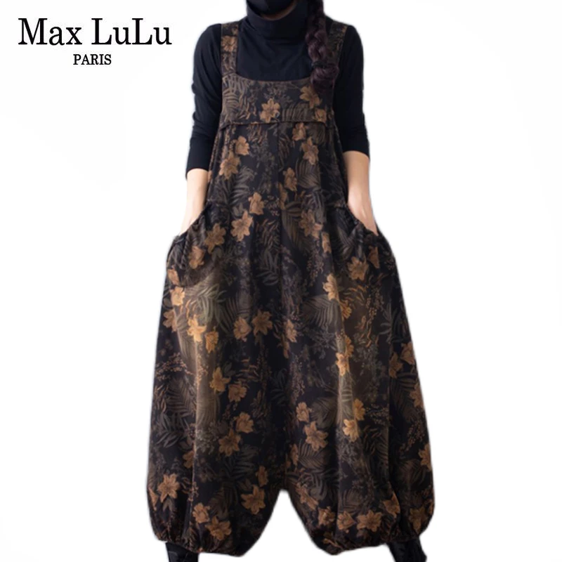 Max LuLu Rudenį Korėjos Mados Ponios Kelnės Punk Streetwear Moteriški Gėlių Black Džinsai Vintage Darbo Drabužiai Negabaritinių Džinsinio Audinio Kelnės