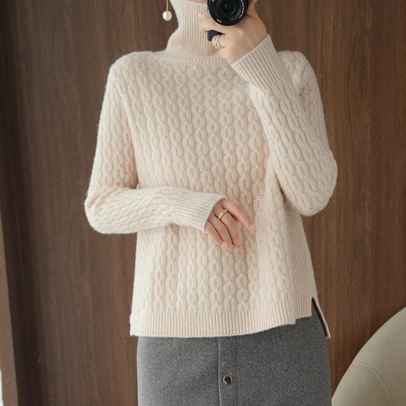 Vilnos Žiemos Drabužių vientisos spalvos Megztos Mados Golfo Puloveris Asimetrija Juostele Moterų megztinis