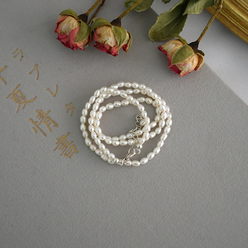 ASHIQI 2-3mm Natūralių Gėlavandenių Perlų Vėrinį Derliaus perlų Rankų darbo 925 Sterlingas Sidabro pakabukas moterų Du būdai, kaip dėvėti