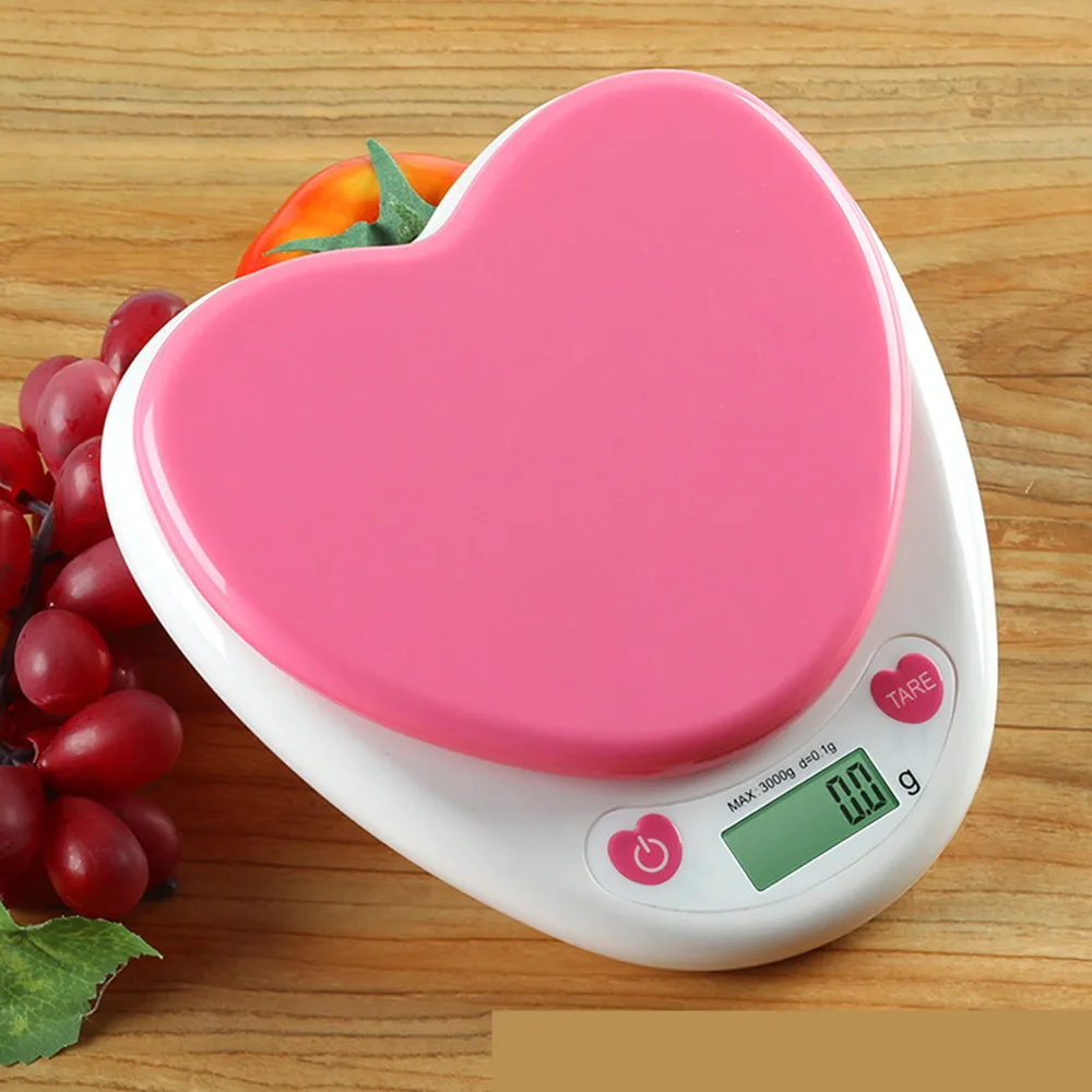 Meilužis širdies formos Nešiojamas Skaitmeninis Masto 3kg 0.1 g Aukšto tikslumo LCD elektroninių virtuvės įrankis maisto balansas, matavimo svoris masto