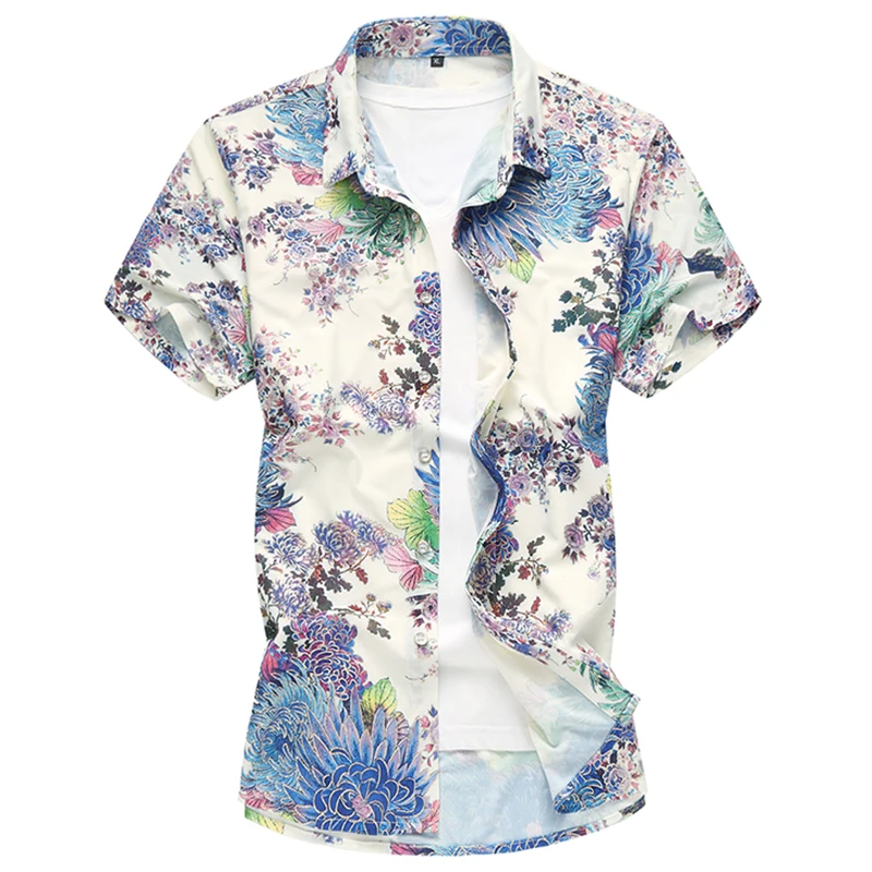 2019 Vyrų Naujas Havajų Vasaros atostogų Šalis Trumpas rankovės marškinėliai mados gėlių spausdinti Hip-hop vyrų atsitiktinis marškinėliai 5XL 6XL 7XL