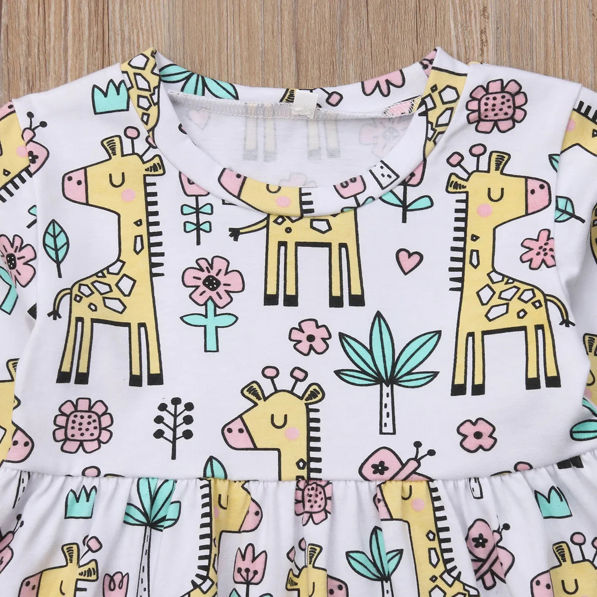 Rudenį Baby Girl Dress Spausdinti Žirafa Ilgomis Rankovėmis Atsitiktinis Medvilnės Suknelė