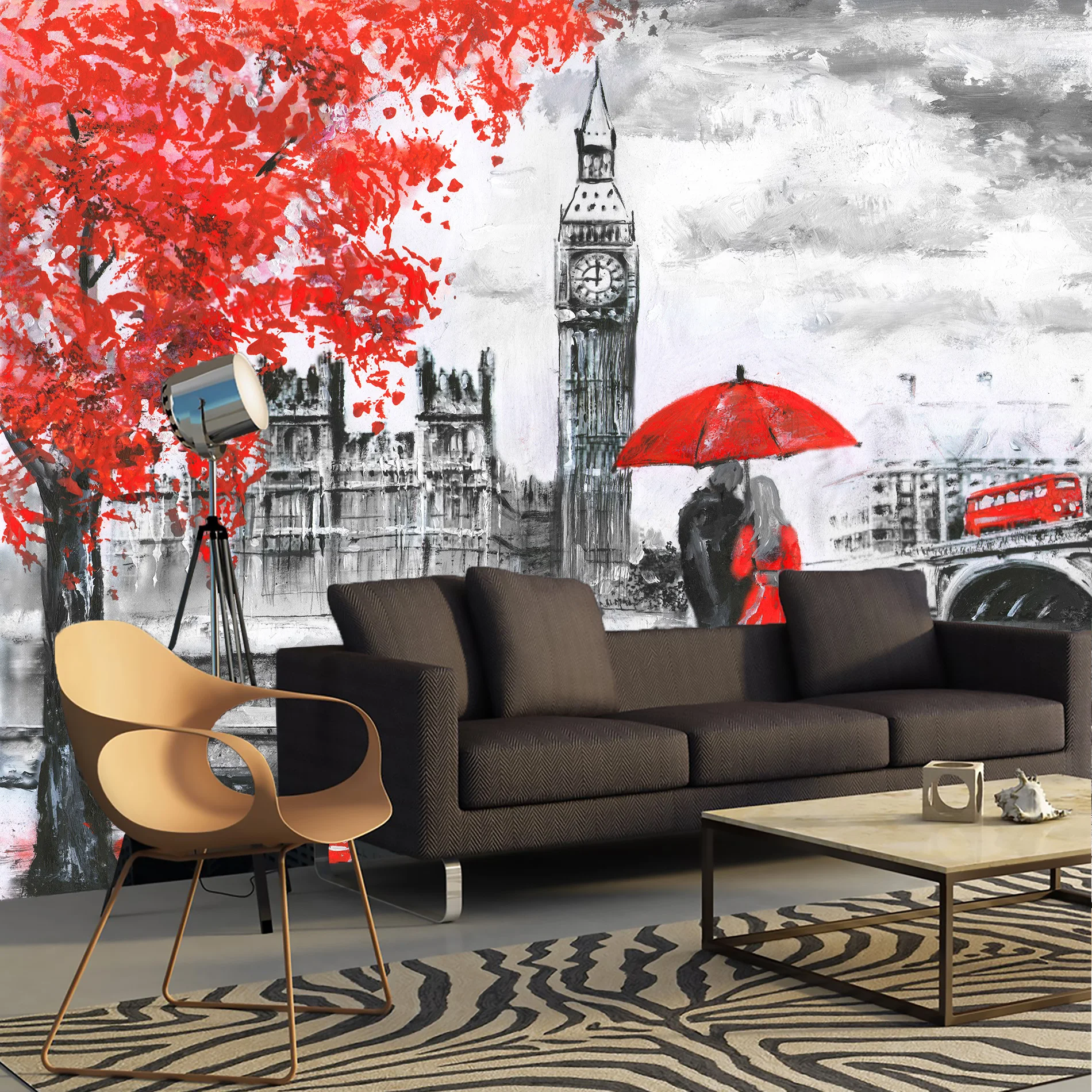3D sienos freskos Londono paveikslas Anglija, juoda ir balta, fono paveikslėlis, ekrano užsklanda, salė, virtuvė, miegamieji, sienos freskos plečiasi erdvė