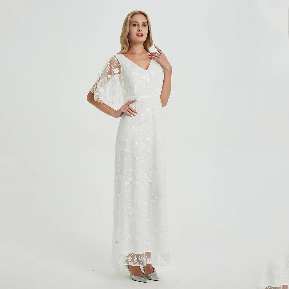 Uguest Moterų Priežastinis Balta Suknelė Velniop Kaklo Nėrinių Gėlių Graži Šalis Suknelės