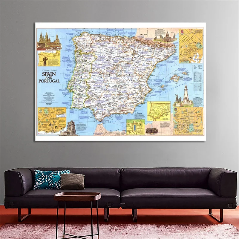 1PC Pasaulio Kelionių Žemėlapį Neįrėminti Plakatai Namų Puošybai neaustinių Sienų Lipdukai Retro Popierius, Tapybos, Ispanija ir Portugalija Žemėlapiai