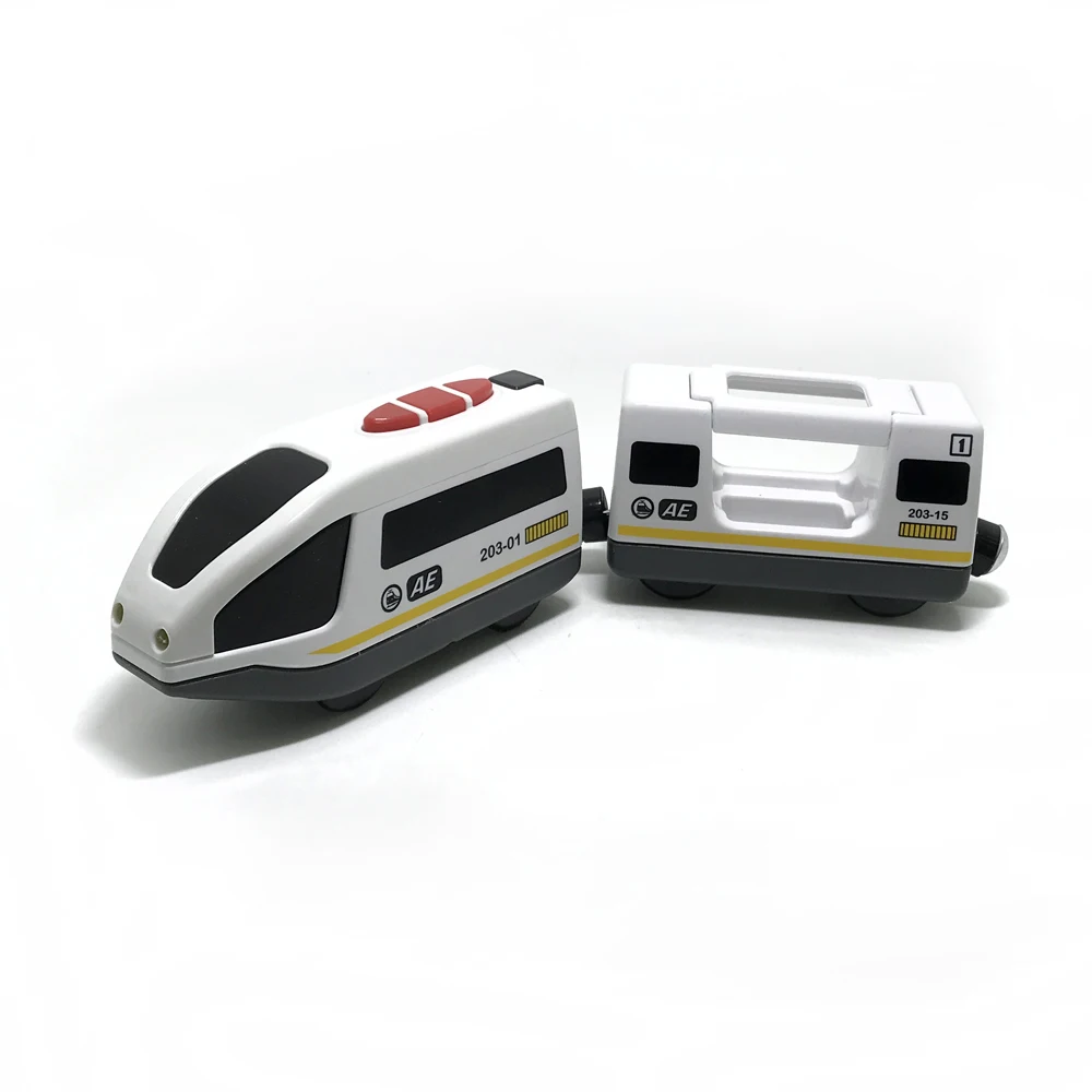 W04 Nemokamas pristatymas Nuotolinio valdymo elektrinio traukinio 2 skirsnis magnetinio nuorodą suderinama medinių bėgių balta Harmonijos traukinys