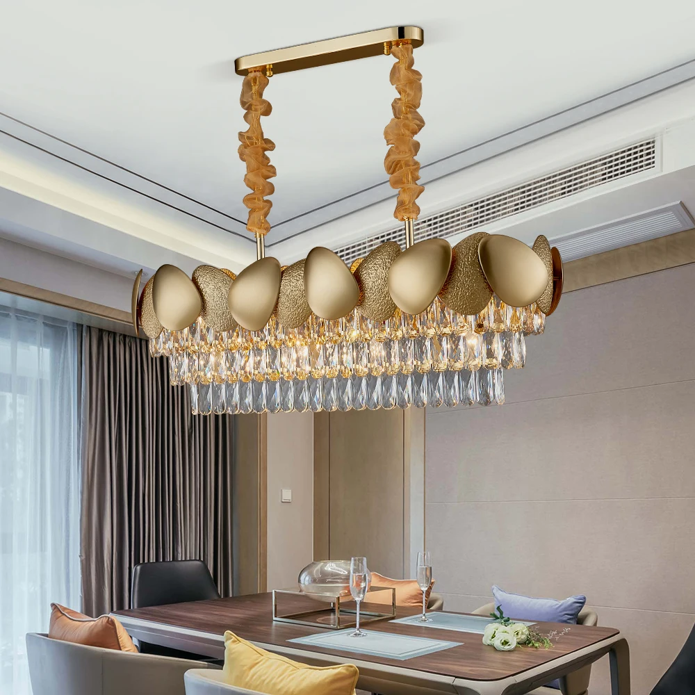 Prabangus modernaus krištolo sietynas, valgomasis kambarys dizaino virtuvės salų grandinė apšvietimo šviestuvas aukso namo apdaila cristal lempos