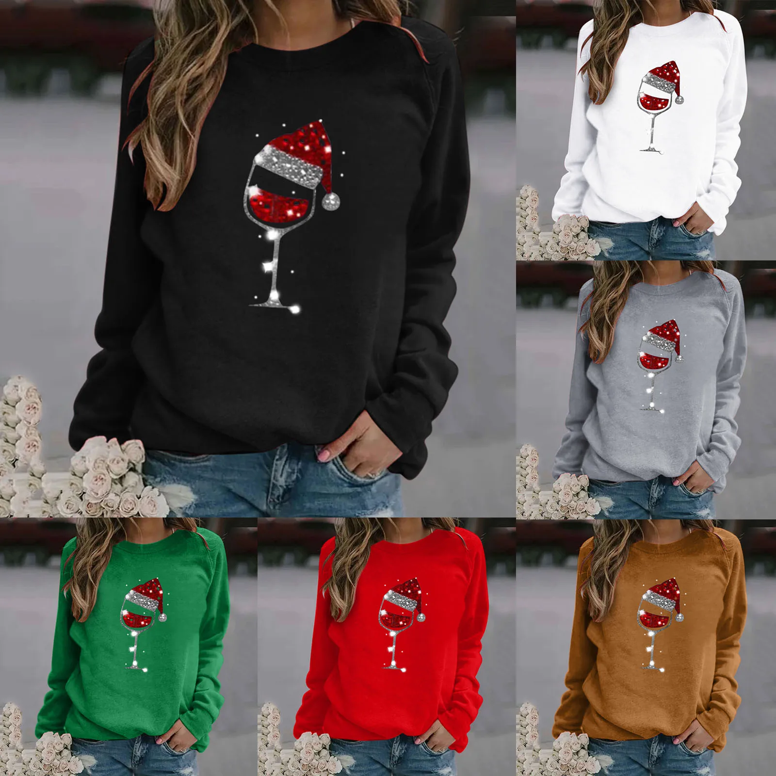 BLING Kalėdų print T-shirt Moterų Atsitiktinis Kalėdų Megztiniai Šilumos Crewneck Long Sleeve T-Shirts Prarasti charli damelio F4