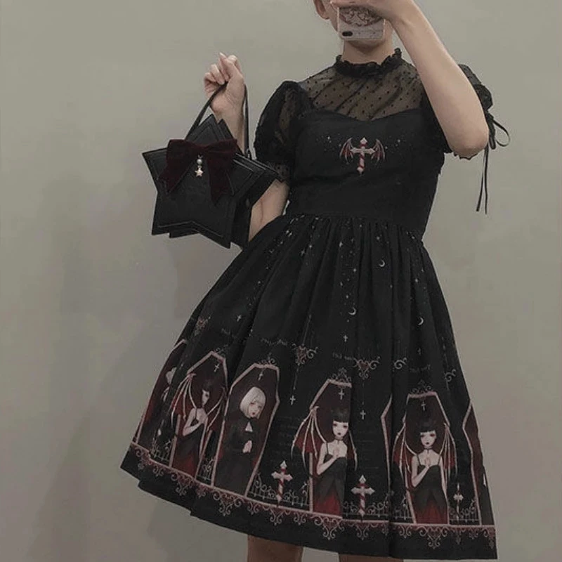 QWEEK Goth, Gothic Lolita Dress Moterų Gotikos Harajuku Kawaii Mielas Slydimo Suknelė 2021 Japonų Saldumynai Stiliaus Balck Suknelė Mergaitėms JSK