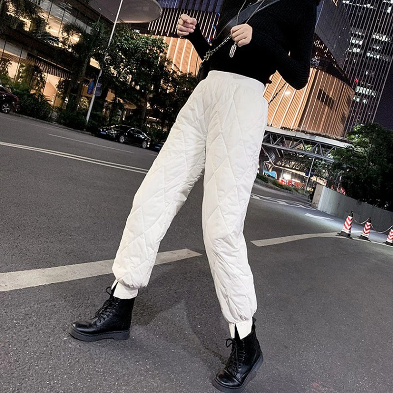 2020 m. Žiemos Kelnės atsitiktinis Medvilnės Žemyn Kelnes Moterims Streetwear Baltos Dirbtinės Žemyn Storas Šiltas Kelnes Kelnės Moterims Japonijos Karšto