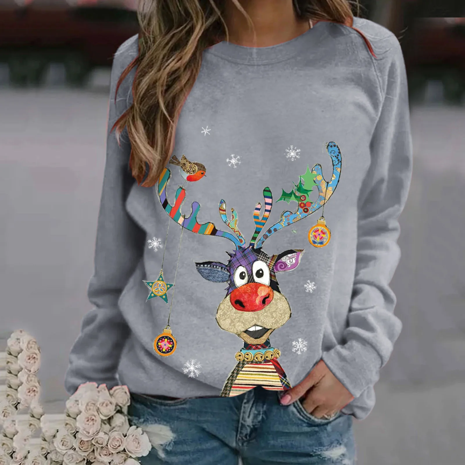 Moterų Kalėdų spausdinti apvalios kaklo kailis Kalėdų spausdinti ilgomis rankovėmis sporto atsitiktinis Kalėdų džemperis женские свитера D6