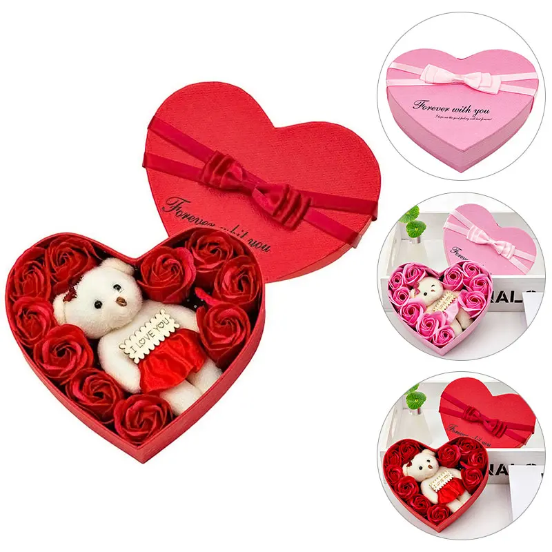 Valentino Dieną Muilo Gėlių, Rožių Dovanų Dėžutė Už Gimtadienio, Vestuvių 10VNT Raudonos Gėlės Su Mielas Neša Dovanas Širdies Formos Dėžutės