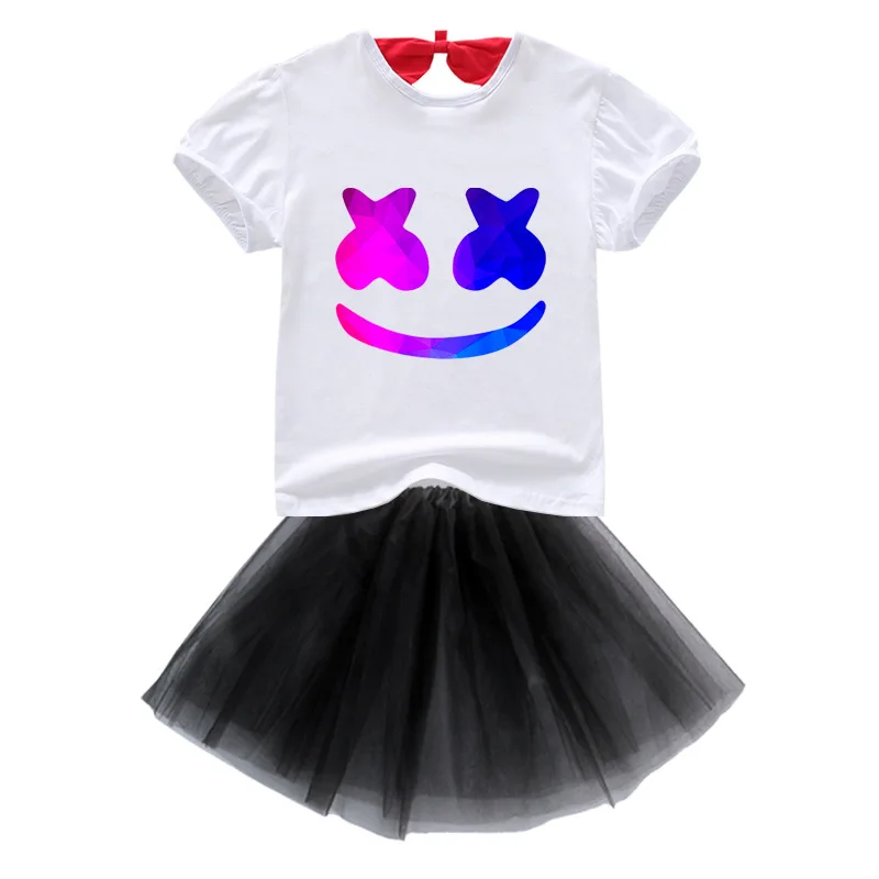 2-9Years Anime DJ Šypsena Veide Marškinėliai Tutu Suknelė 2vnt Nustatyti Vaikų Mergaičių Drabužiai Vaikams Kostiumas Prinsess Mielas Kūdikis Tutu Suknelė