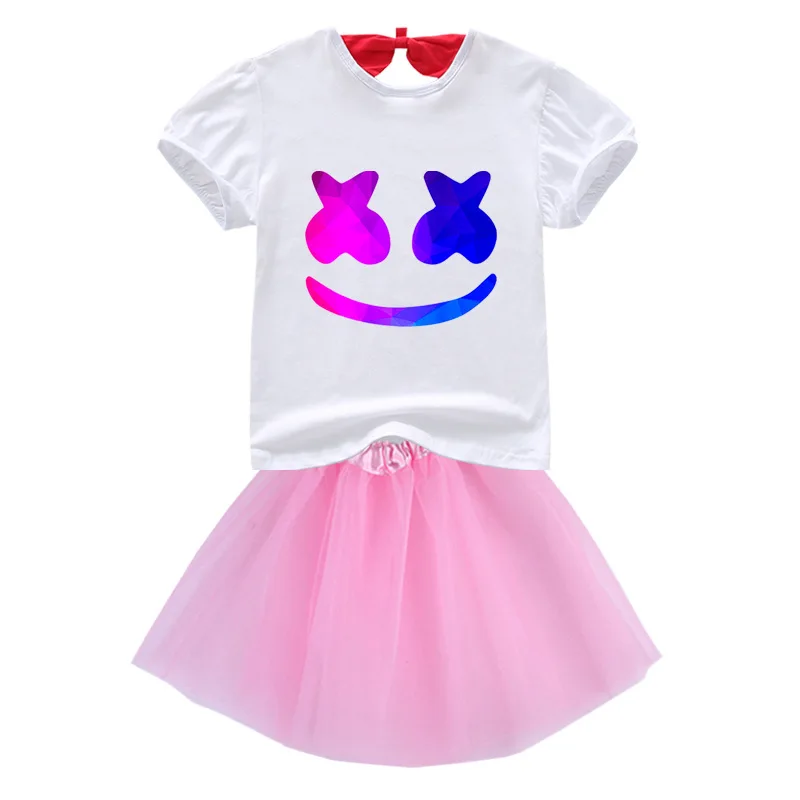 2-9Years Anime DJ Šypsena Veide Marškinėliai Tutu Suknelė 2vnt Nustatyti Vaikų Mergaičių Drabužiai Vaikams Kostiumas Prinsess Mielas Kūdikis Tutu Suknelė