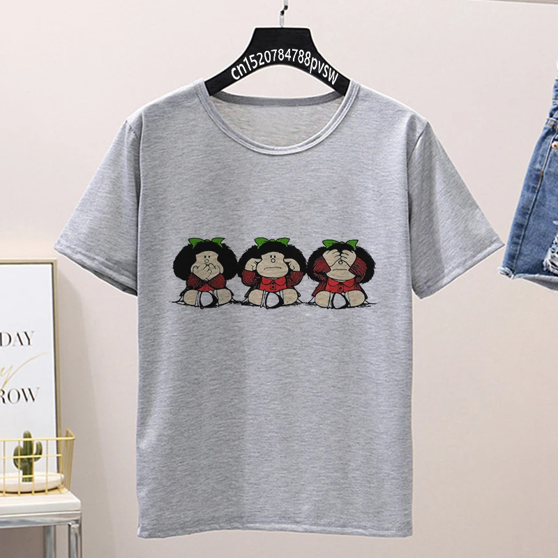 2020 Nauji moteriški marškinėliai Harajuku Moteris Tshirts Goth Derliaus Estetinės Viršų Moteriška Mafalda Atspausdinta Marškinėliai Madinga Atsitiktinis Viršūnės