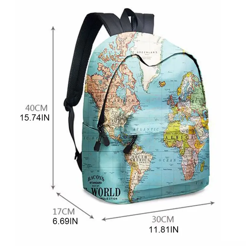 2vnt Pasaulio Žemėlapio Spausdinimas Kuprinė Nešiojamas Daypack Bookbag su Pieštuku Atveju Nustatyti Kuprinė