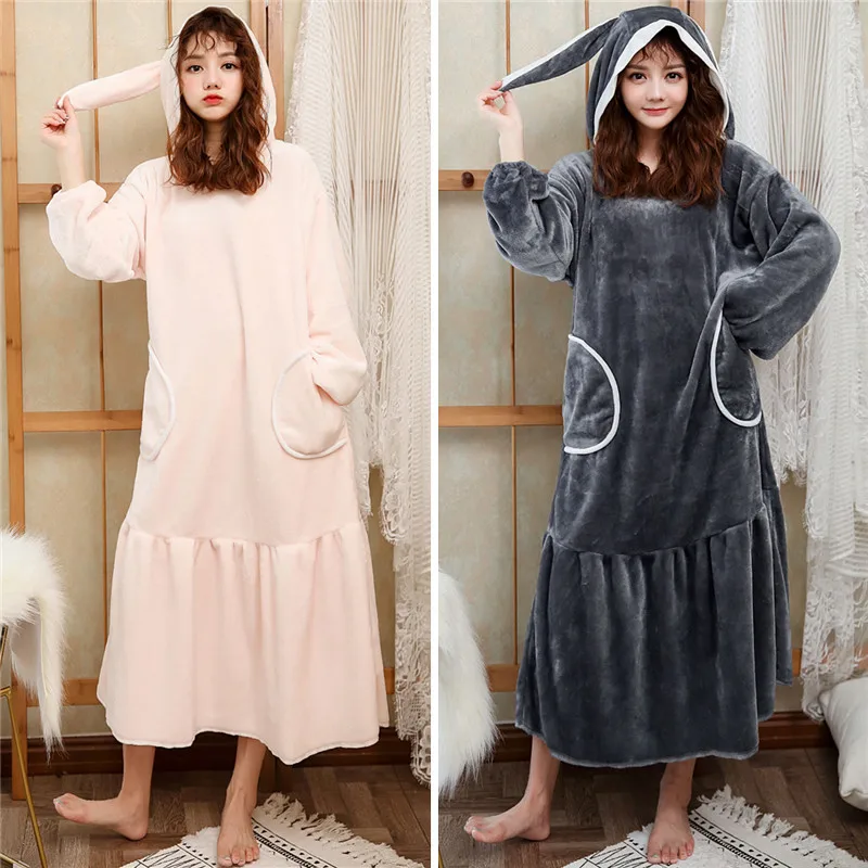 JIAYAN Moterų Sleepwear Flanelė Mergina Nightdress ilgomis Rankovėmis Pižama Midi Sijonas 2020 M. Rudens ir Žiemos Negabaritinių Koralų Vilnos